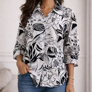 Alia Black and White Floral Blouse